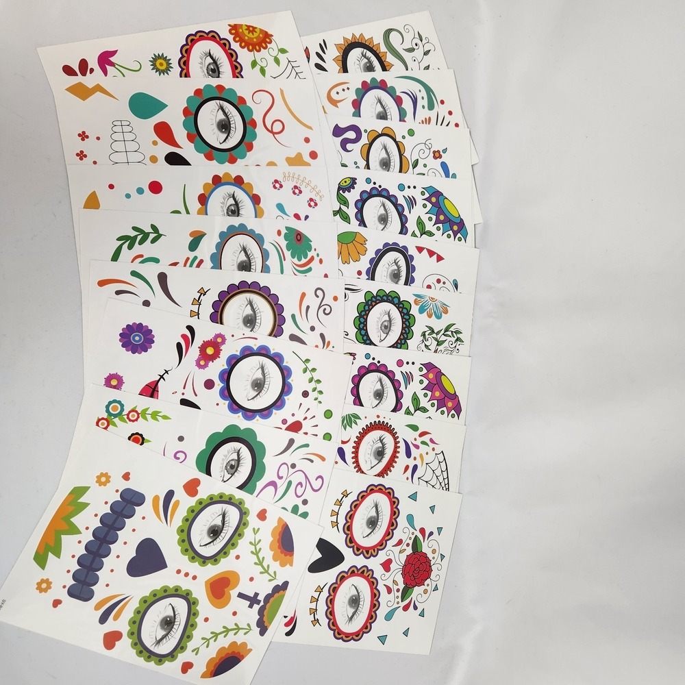 Day of the Dead Face Tattoos, Halloween Temporary Tattoo 17 Pack Dia De Los Muer